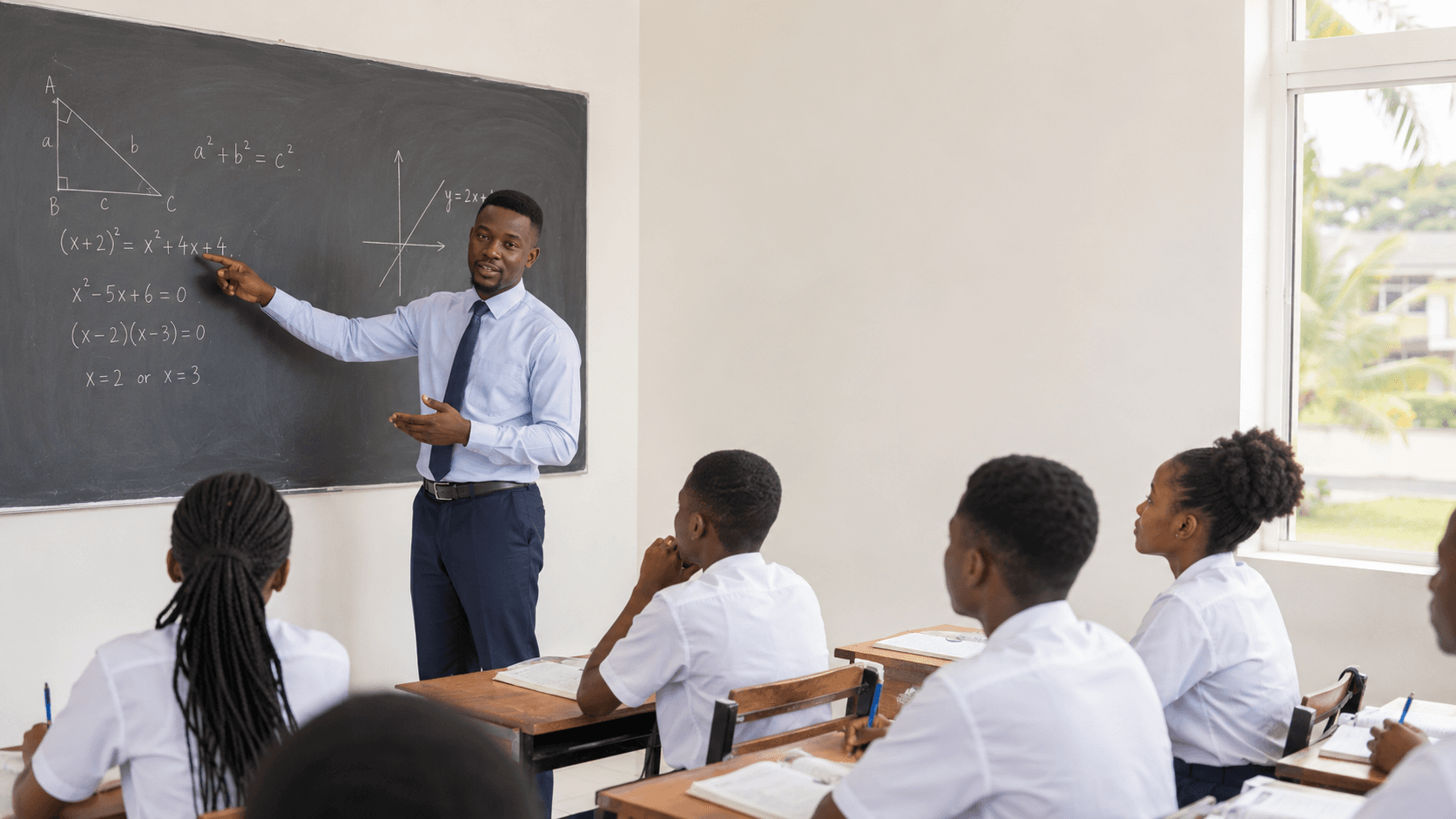 Enseignant accompagnant des eleves en classe